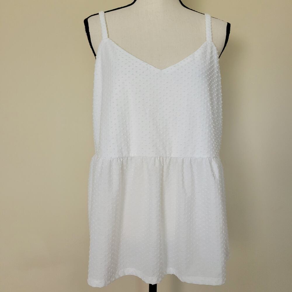 Urban Rose 2X White Swiss Dot Babydoll Spaghetti Strap Stretch Top